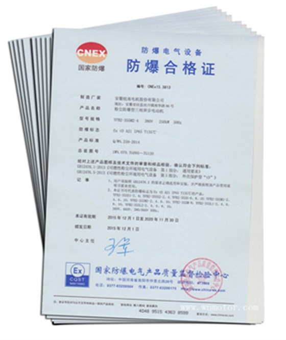 皖南電機:YFB2粉塵防爆電機防爆合格證 皖南電機:YFB2粉塵防爆電機防爆合格證